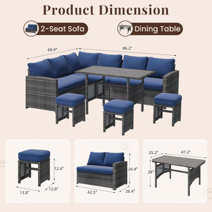 Canapé sectionnel en osier pour patio extérieur AECOJOY 7 pièces avec table à manger