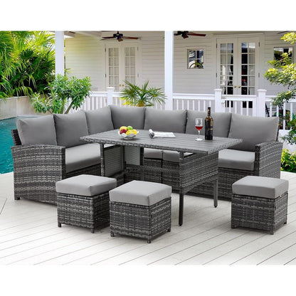 Canapé sectionnel en osier pour patio extérieur AECOJOY 7 pièces avec table à manger