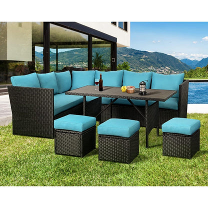Canapé sectionnel en osier pour patio extérieur AECOJOY 7 pièces avec table à manger
