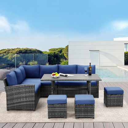 Canapé sectionnel en osier pour patio extérieur AECOJOY 7 pièces avec table à manger
