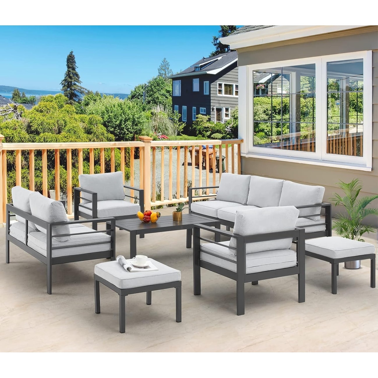 Ensemble de meubles de patio en aluminium AECOJOY 7 pièces, ensemble de conversation extérieur
