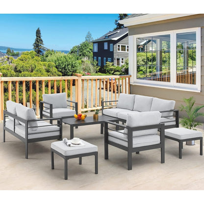 Ensemble de meubles de patio en aluminium AECOJOY 7 pièces, ensemble de conversation extérieur