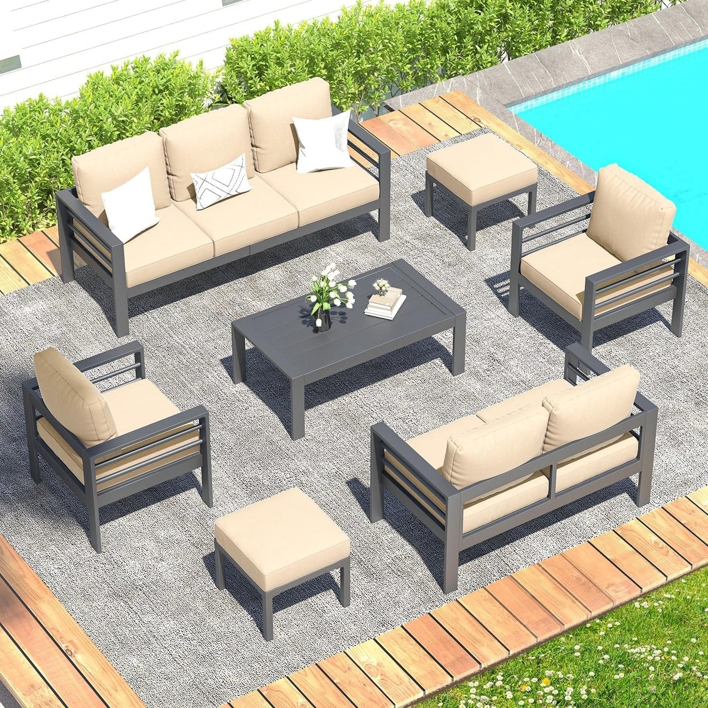 Ensemble de meubles de patio en aluminium AECOJOY 7 pièces, ensemble de conversation extérieur