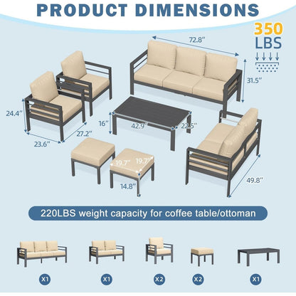 Ensemble de meubles de patio en aluminium AECOJOY 7 pièces, ensemble de conversation extérieur