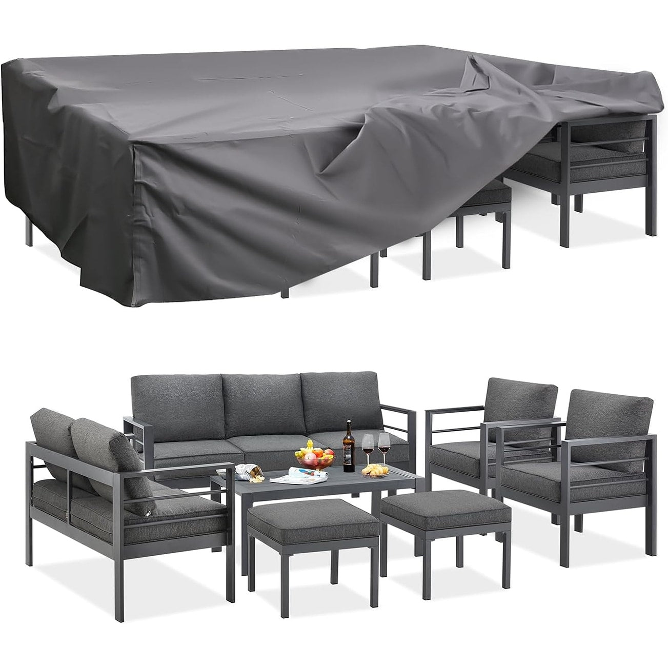 Ensemble de meubles de patio en aluminium AECOJOY 7 pièces, ensemble de conversation extérieur