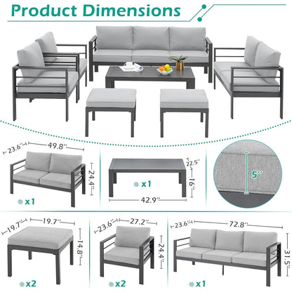 Ensemble de meubles de patio en aluminium AECOJOY 7 pièces, ensemble de conversation extérieur