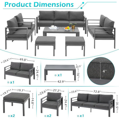 Ensemble de meubles de patio en aluminium AECOJOY 7 pièces, ensemble de conversation extérieur