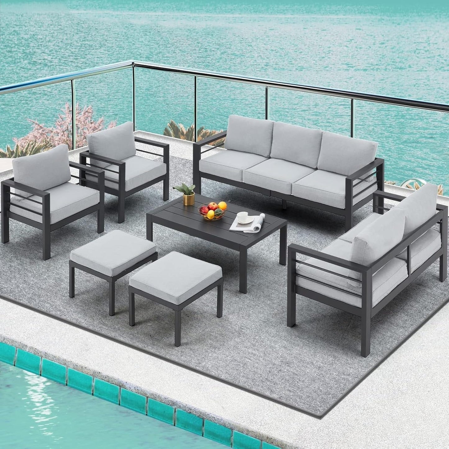 Ensemble de meubles de patio en aluminium AECOJOY 7 pièces, ensemble de conversation extérieur