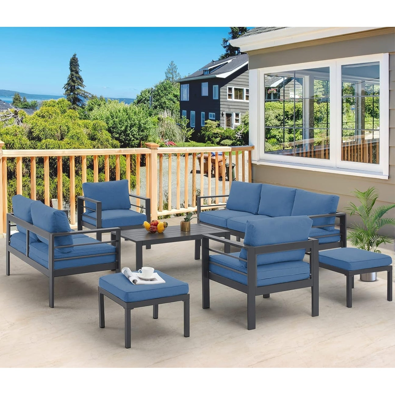 Ensemble de meubles de patio en aluminium AECOJOY 7 pièces, ensemble de conversation extérieur