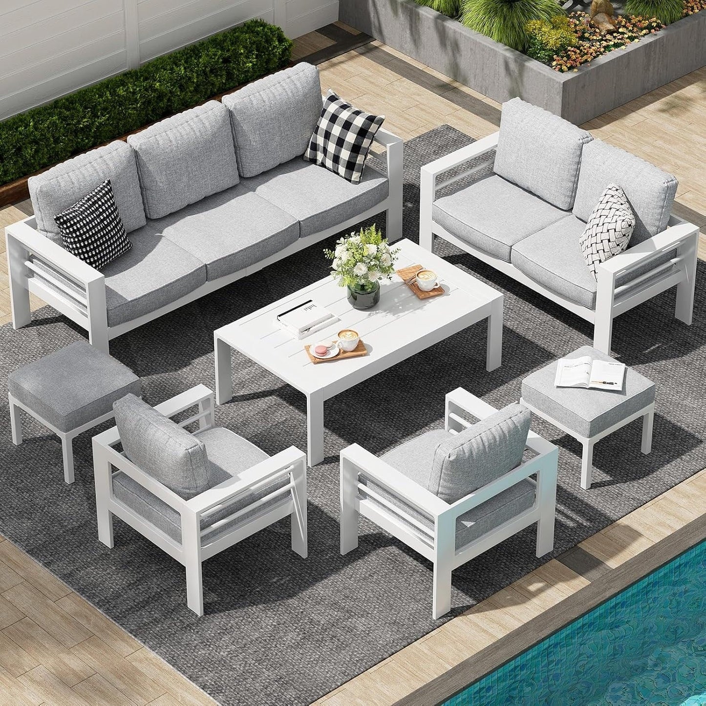 Ensemble de meubles de patio en aluminium AECOJOY 7 pièces, ensemble de conversation extérieur