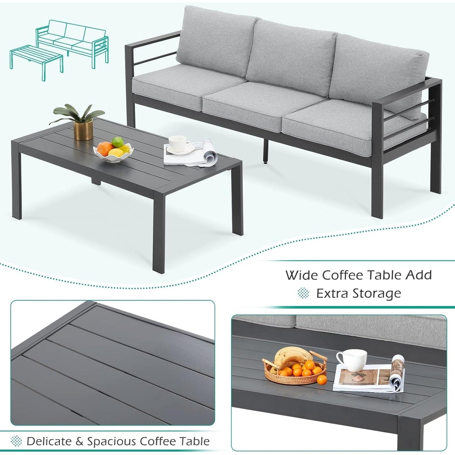Ensemble de meubles de patio en aluminium AECOJOY 7 pièces, ensemble de conversation extérieur