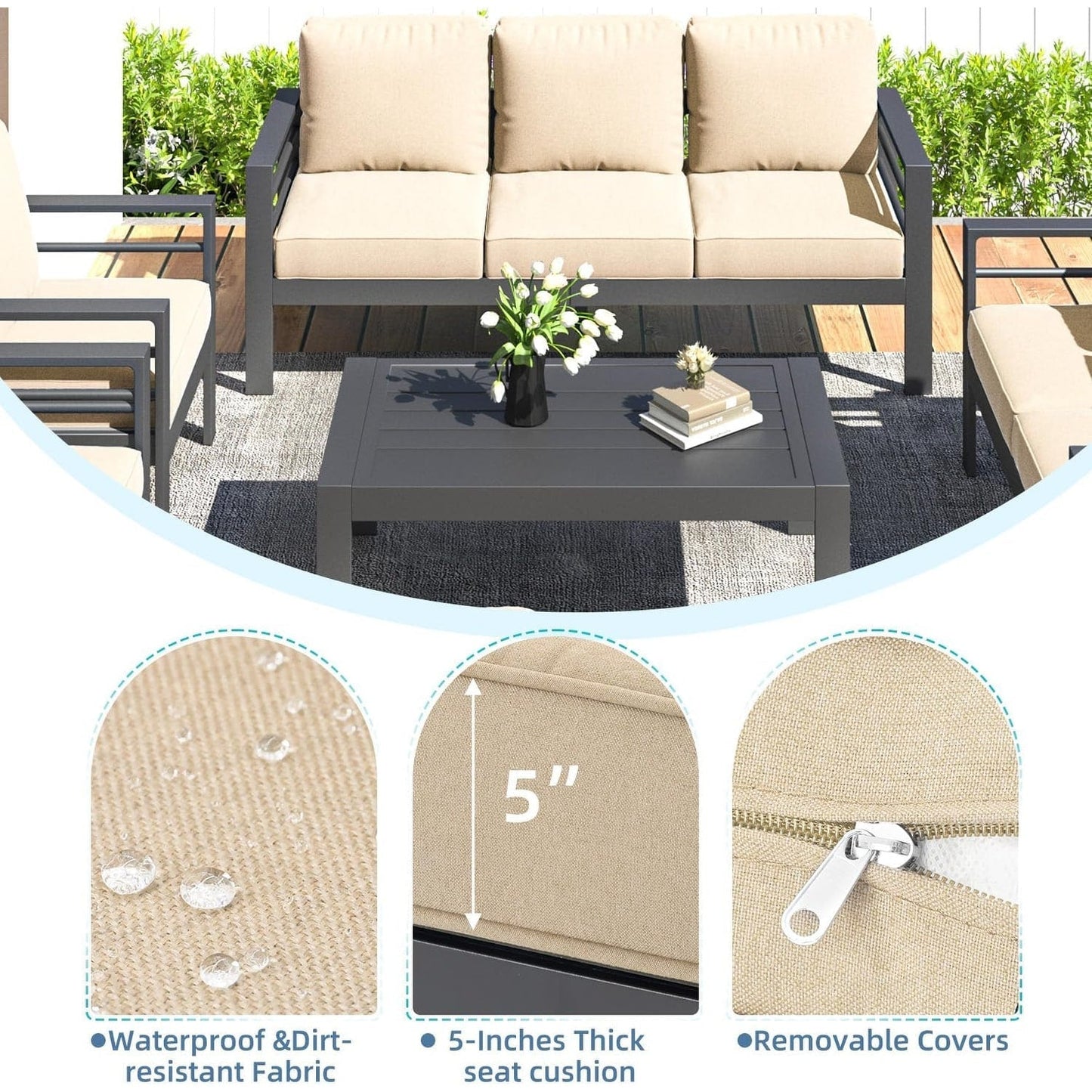 Ensemble de meubles de patio en aluminium AECOJOY 7 pièces, ensemble de conversation extérieur