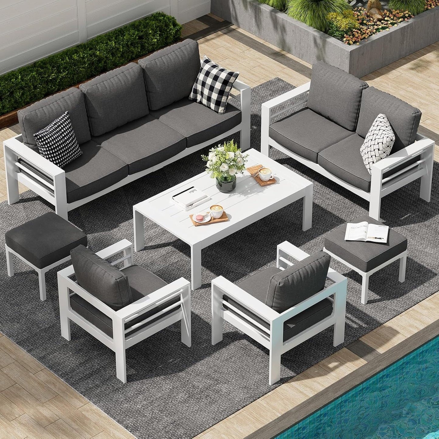 Ensemble de meubles de patio en aluminium AECOJOY 7 pièces, ensemble de conversation extérieur