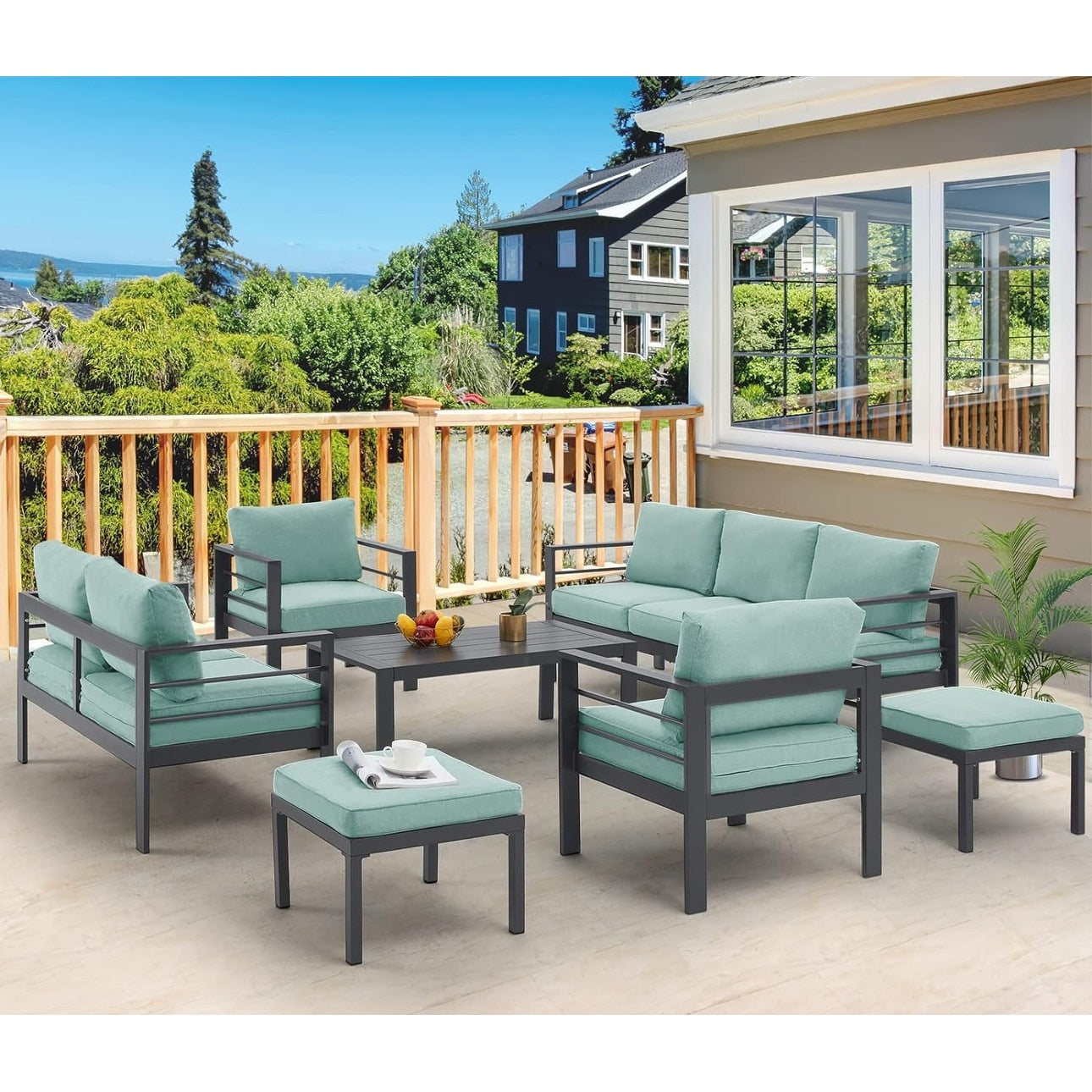 Ensemble de meubles de patio en aluminium AECOJOY 7 pièces, ensemble de conversation extérieur
