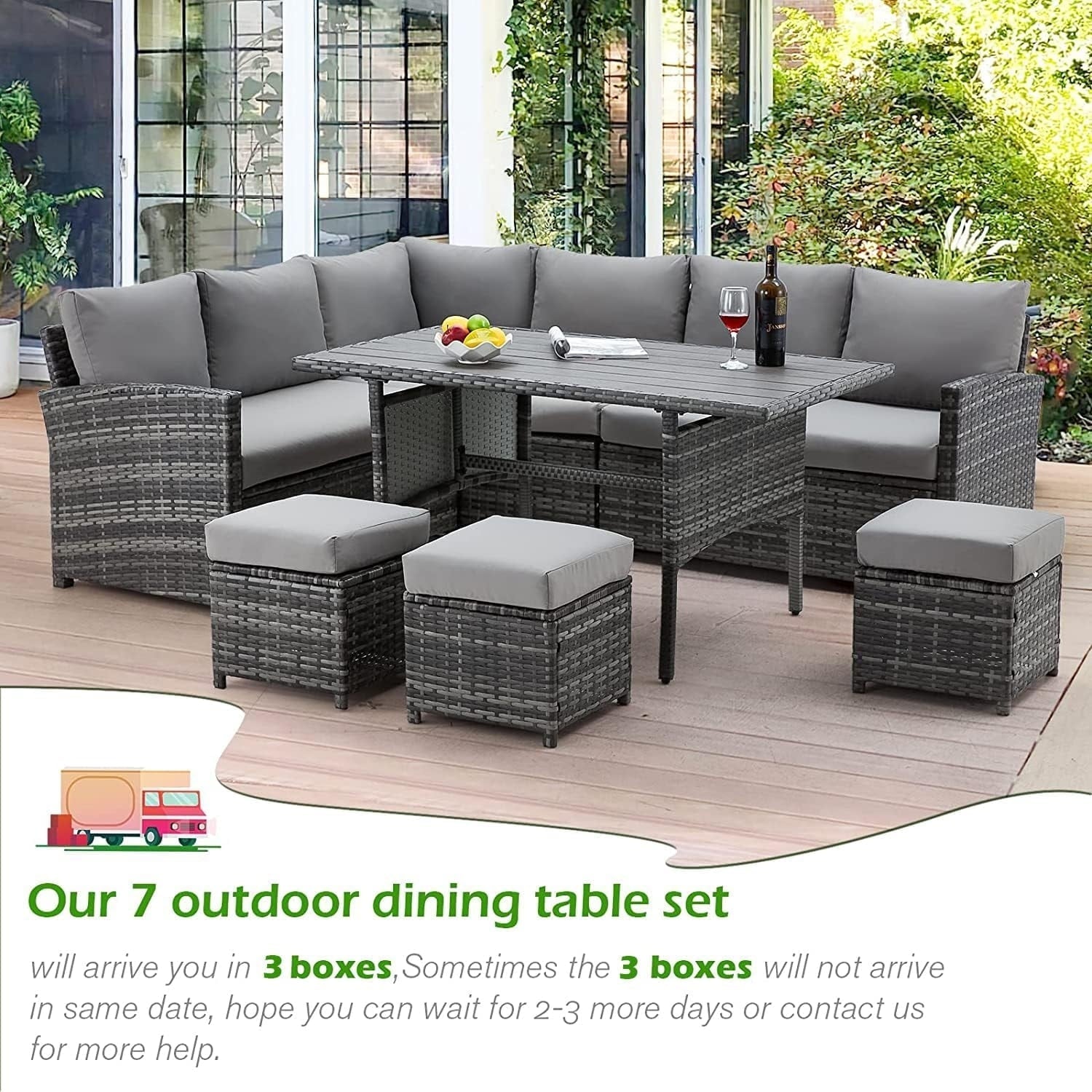 Ensemble de meubles de patio 7 pièces AECOJOY, canapé sectionnel d'extérieur en rotin, ensemble de conversation