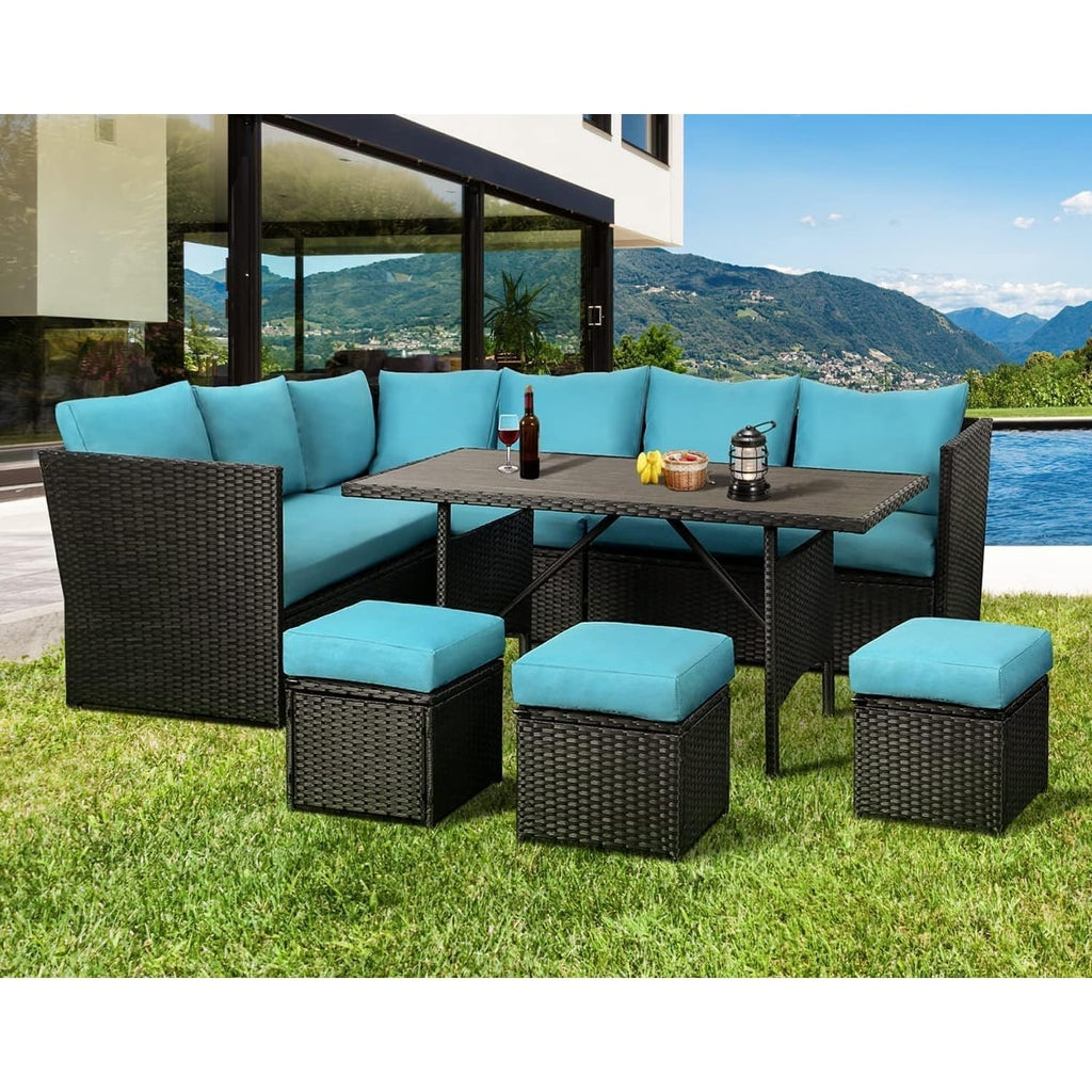 Ensemble de meubles de patio 7 pièces AECOJOY, canapé sectionnel d'extérieur en rotin, ensemble de conversation