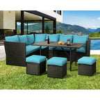 Ensemble de meubles de patio 7 pièces AECOJOY, canapé sectionnel d'extérieur en rotin, ensemble de conversation