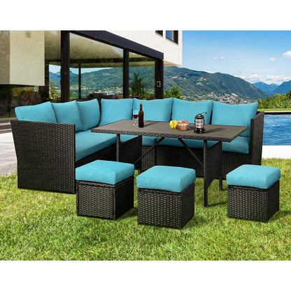 Ensemble de meubles de patio 7 pièces AECOJOY, canapé sectionnel d'extérieur en rotin, ensemble de conversation