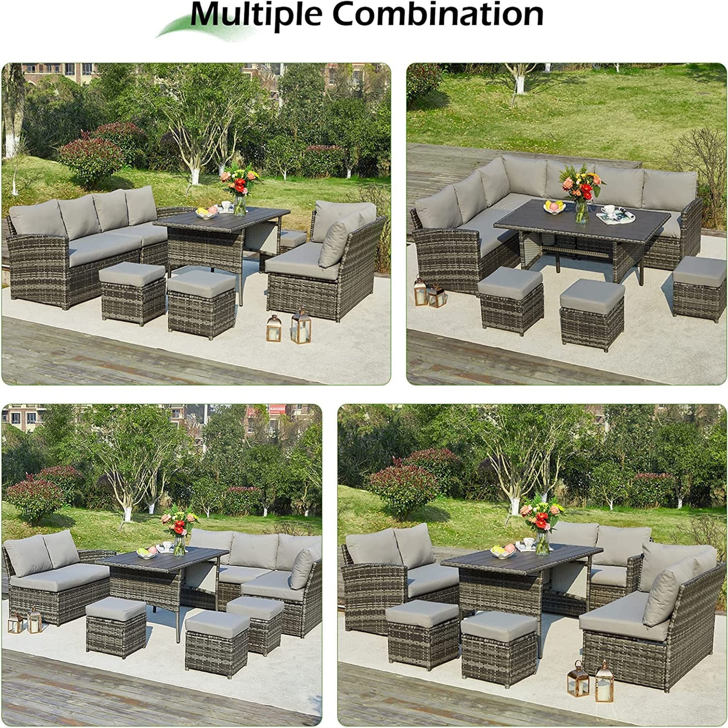 Ensemble de meubles de patio 7 pièces AECOJOY, canapé sectionnel d'extérieur en rotin, ensemble de conversation