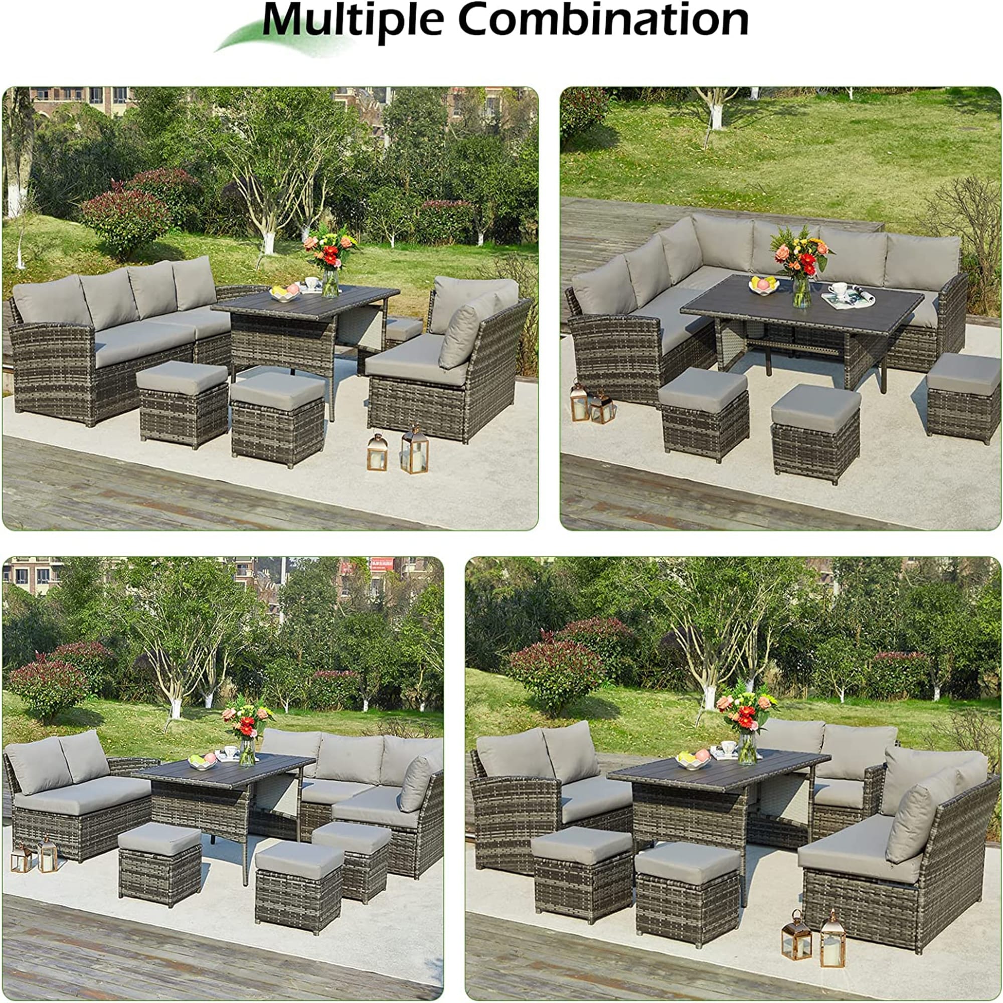 Ensemble de meubles de patio 7 pièces AECOJOY, canapé sectionnel d'extérieur en rotin, ensemble de conversation