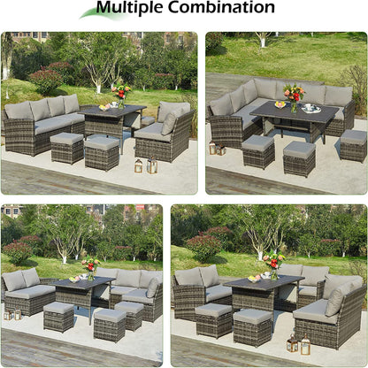 Ensemble de meubles de patio 7 pièces AECOJOY, canapé sectionnel d'extérieur en rotin, ensemble de conversation