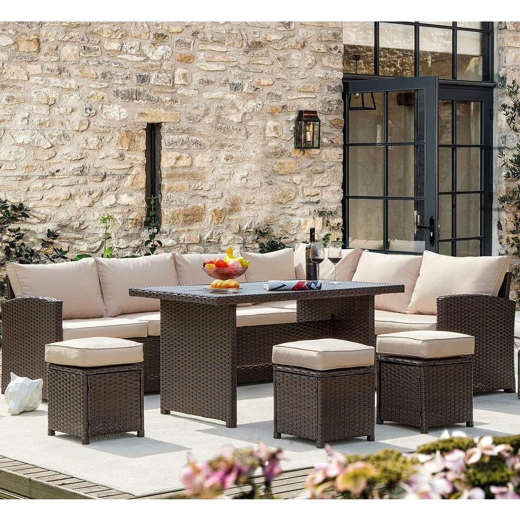 Ensemble de meubles de patio 7 pièces AECOJOY, canapé sectionnel d'extérieur en rotin, ensemble de conversation