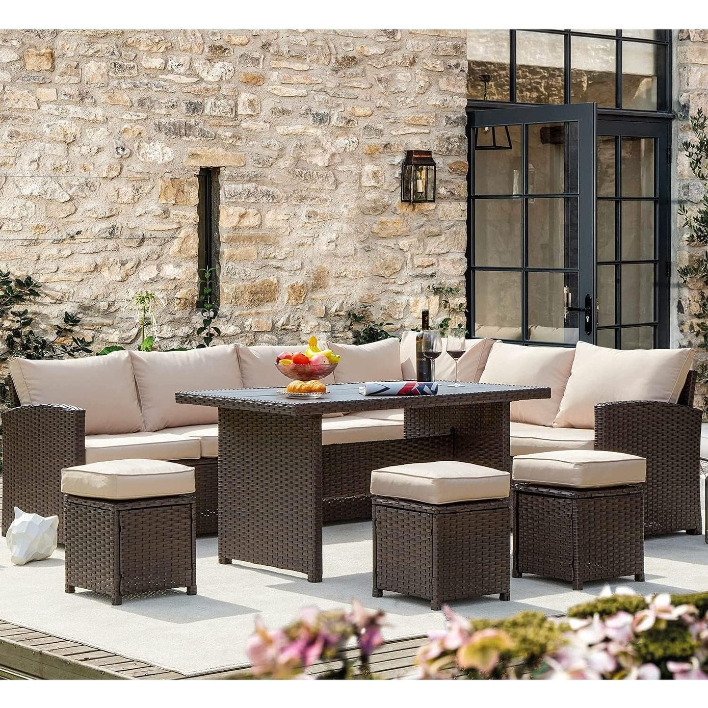 Ensemble de meubles de patio 7 pièces AECOJOY, canapé sectionnel d'extérieur en rotin, ensemble de conversation