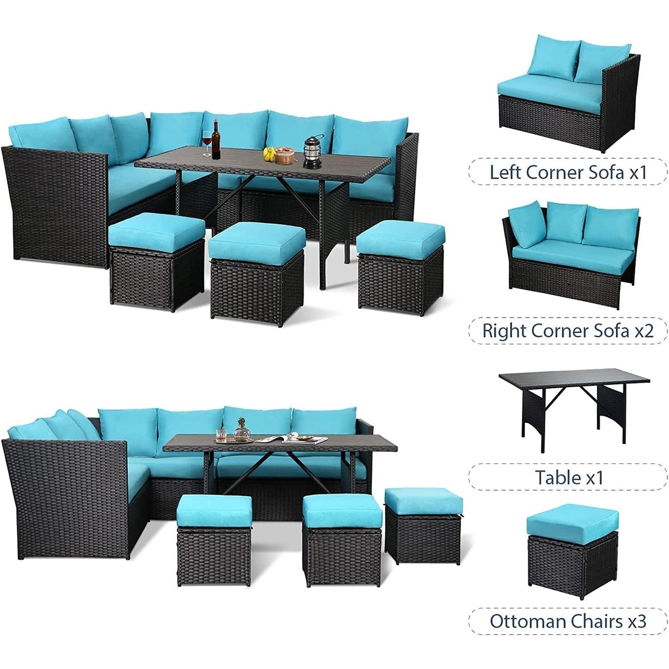 Ensemble de meubles de patio 7 pièces AECOJOY, canapé sectionnel d'extérieur en rotin, ensemble de conversation