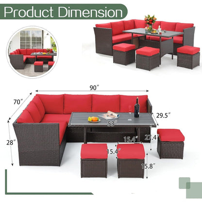 Ensemble de meubles de patio 7 pièces AECOJOY, canapé sectionnel d'extérieur en rotin, ensemble de conversation
