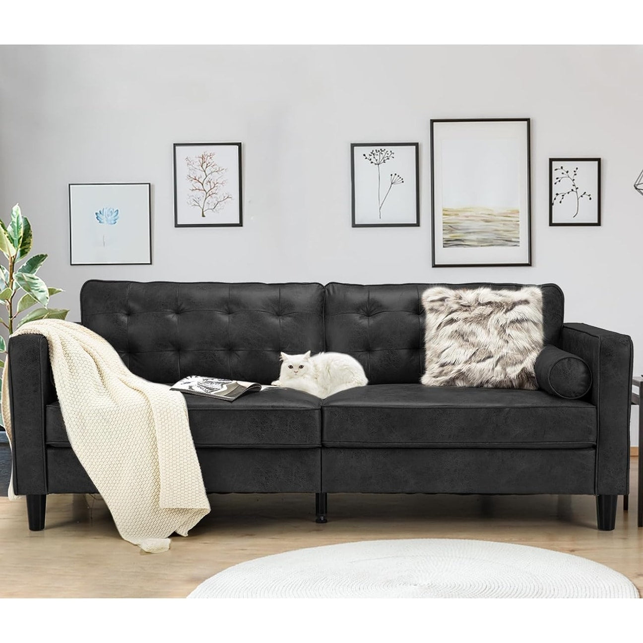 Canapé moderne du milieu du siècle AECOJOY 84.2 avec 2 coussins traversins