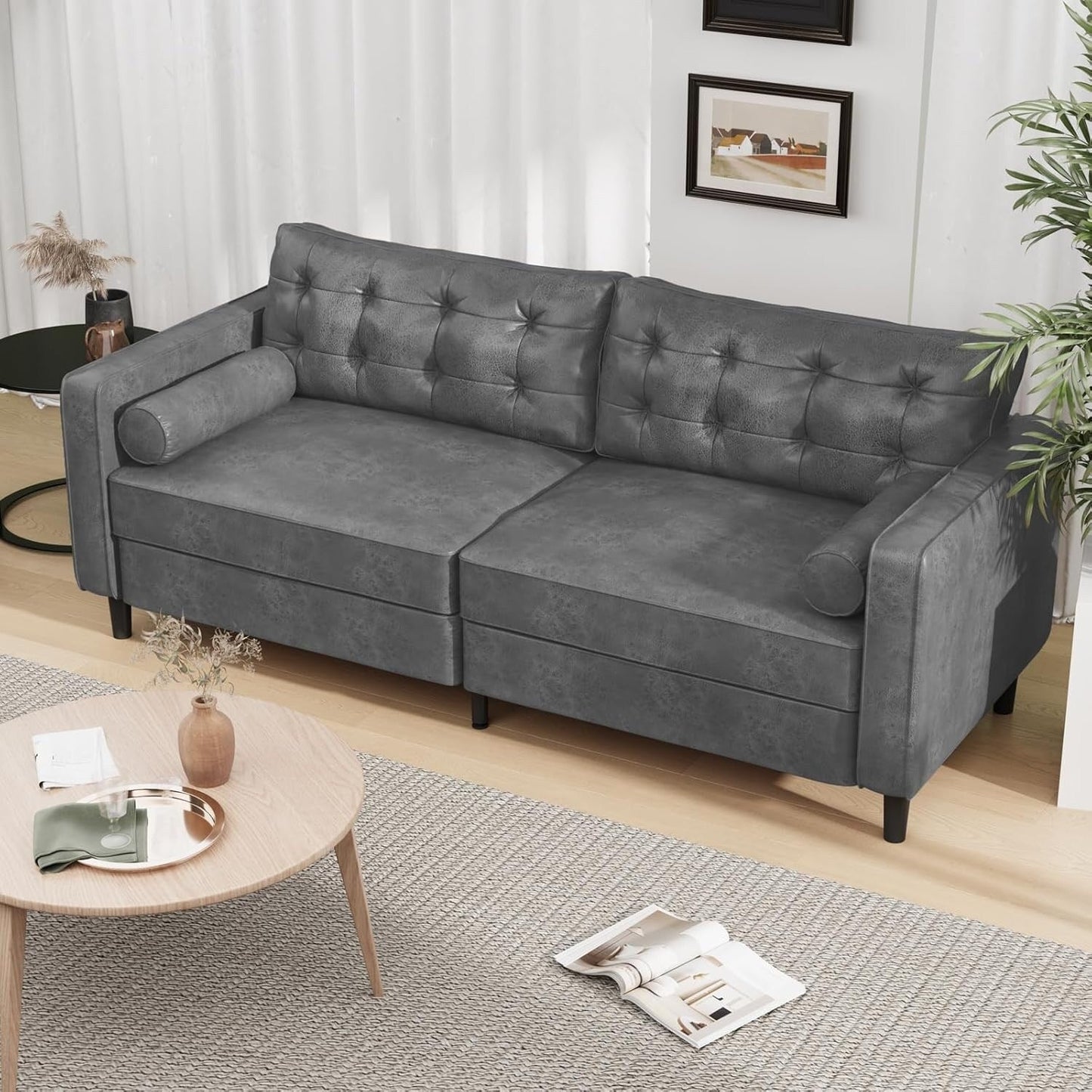 Canapé moderne du milieu du siècle AECOJOY 84.2 avec 2 coussins traversins