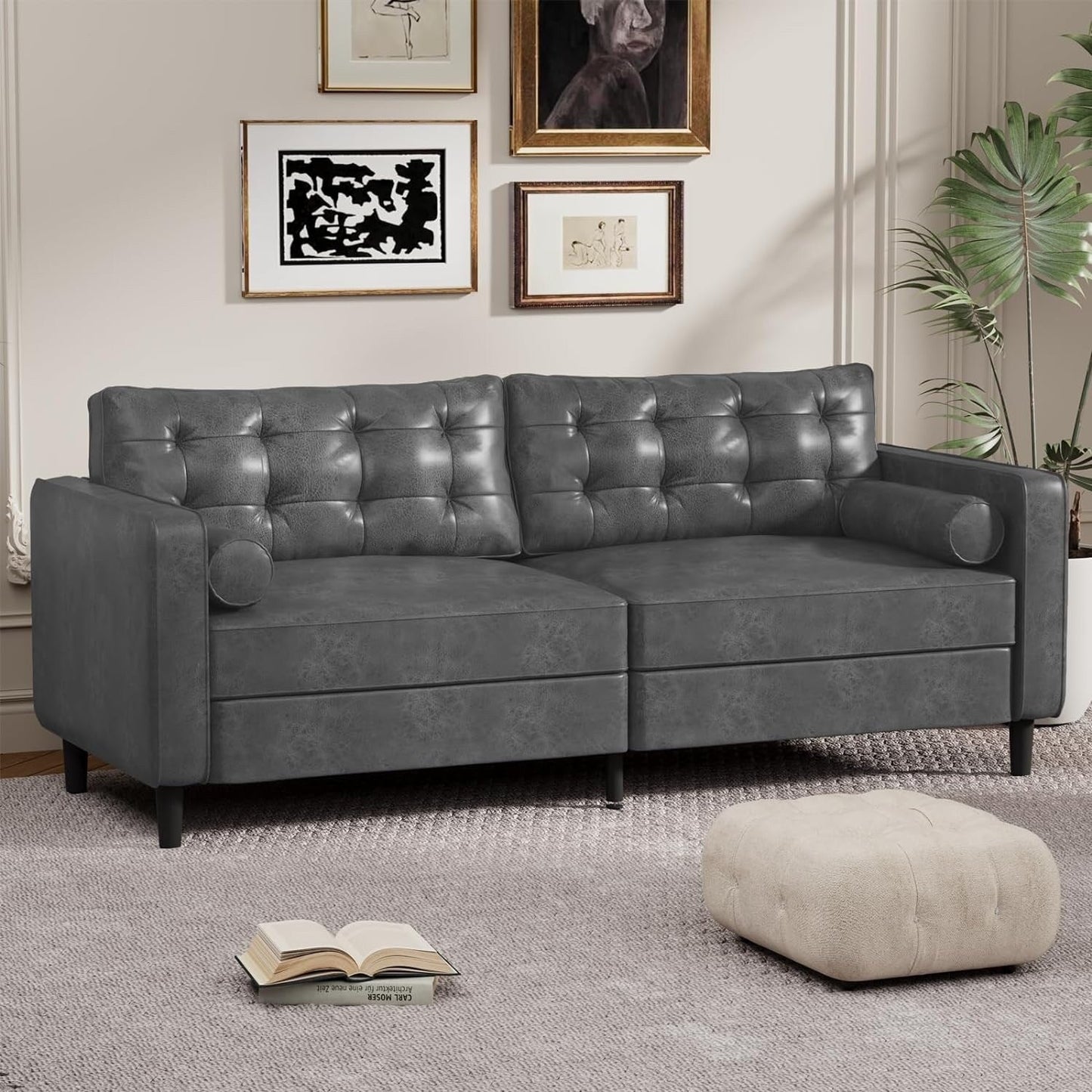 Canapé moderne du milieu du siècle AECOJOY 84.2 avec 2 coussins traversins