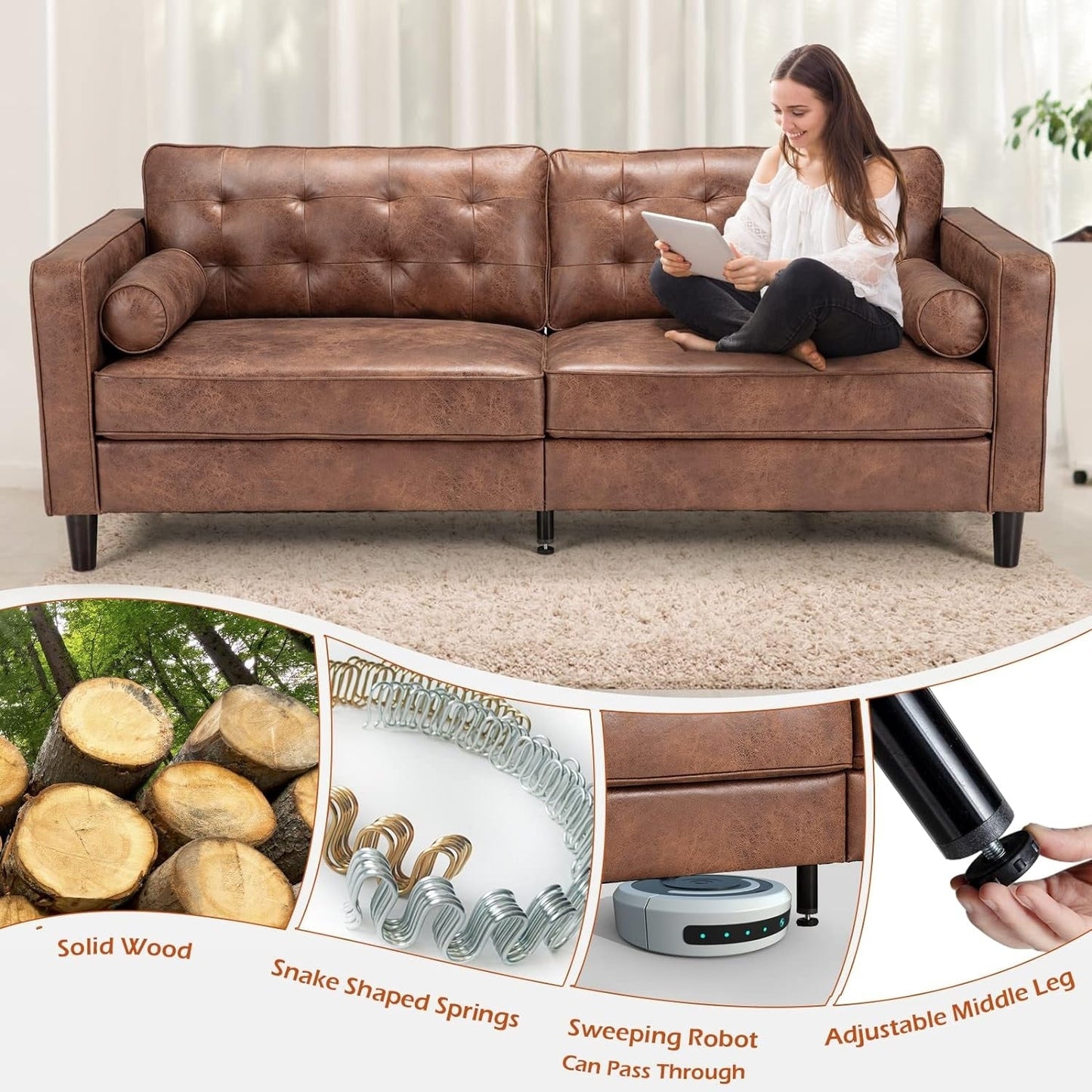 Canapé moderne du milieu du siècle AECOJOY 84.2 avec 2 coussins traversins