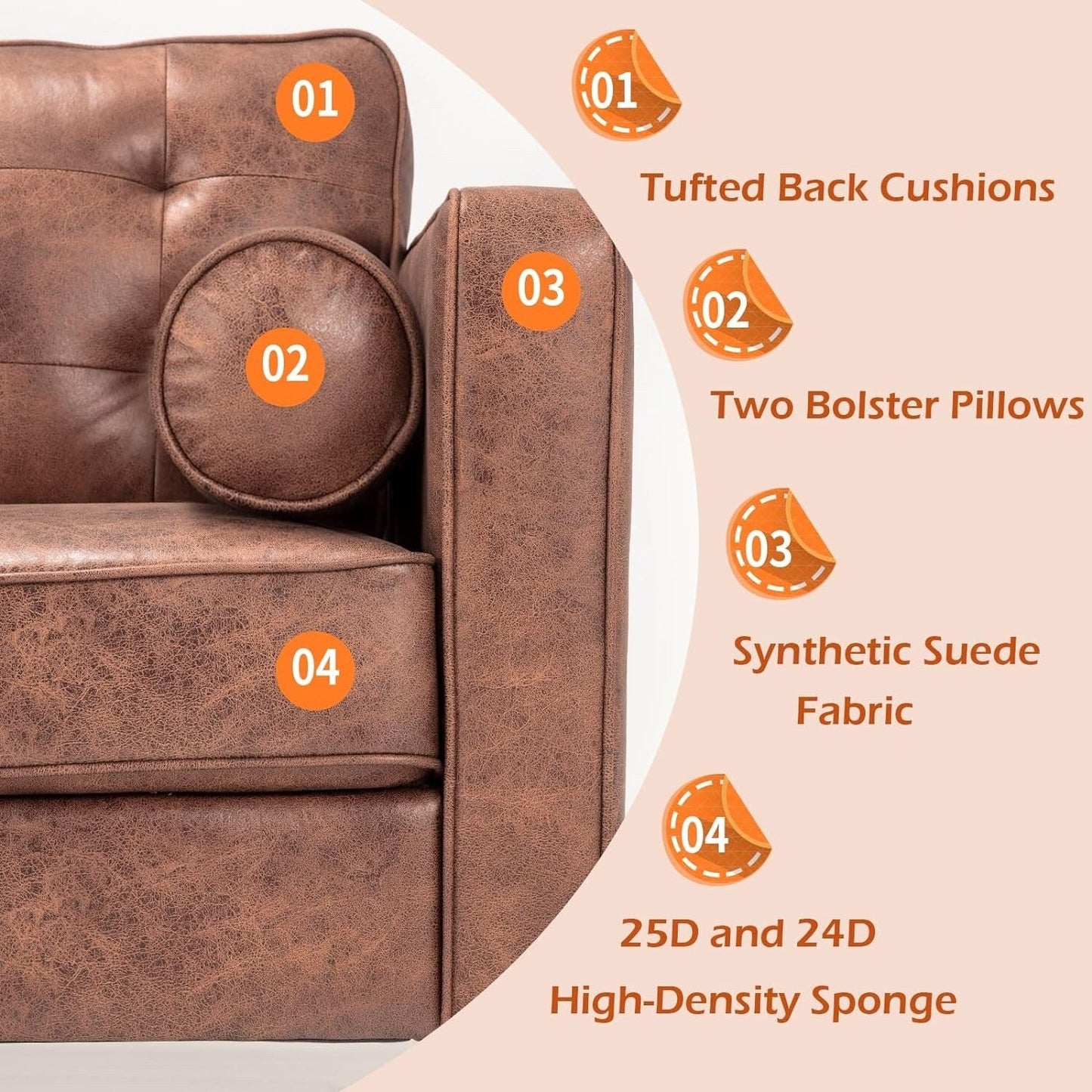 Canapé moderne du milieu du siècle AECOJOY 84.2 avec 2 coussins traversins
