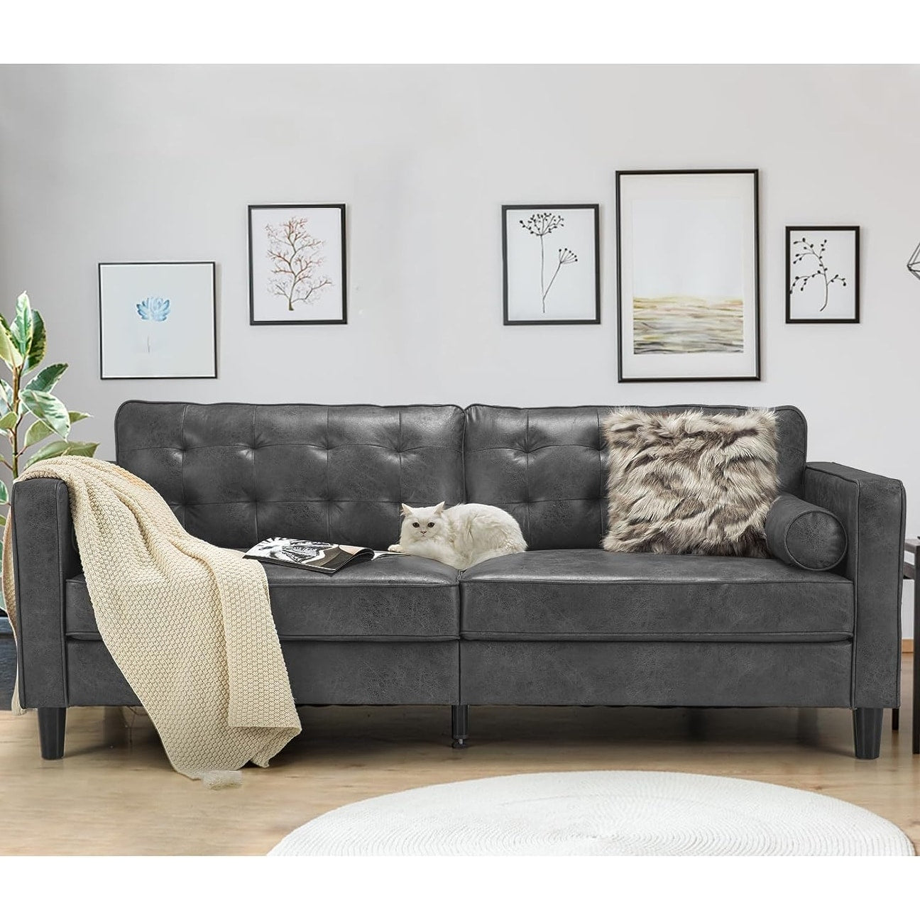 Canapé moderne du milieu du siècle AECOJOY 84.2 avec 2 coussins traversins