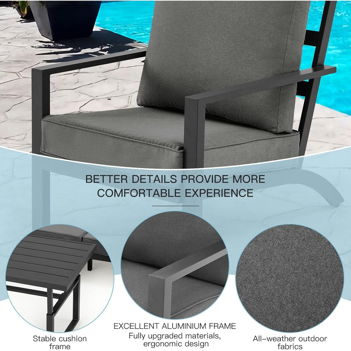 Ensemble de meubles de patio en aluminium AECOJOY, table et chaises de conversation d'extérieur