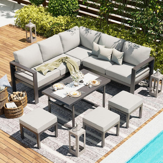 Ensemble de meubles de patio en aluminium AECOJOY, table et chaises de conversation d'extérieur
