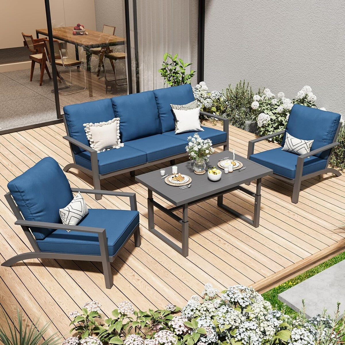 Ensemble de meubles de patio en aluminium AECOJOY, table et chaises de conversation d'extérieur