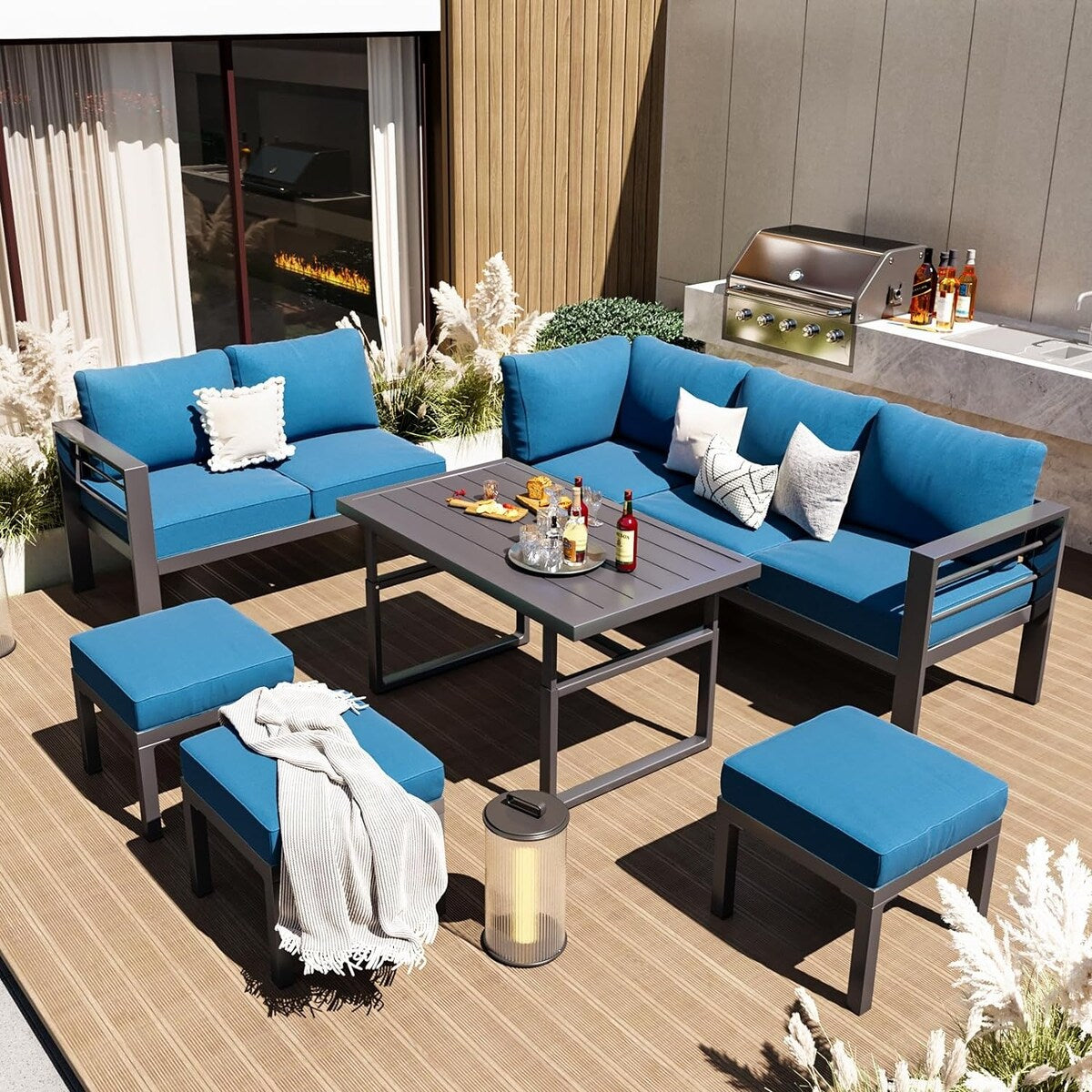 Ensemble de meubles de patio en aluminium AECOJOY, table et chaises de conversation d'extérieur