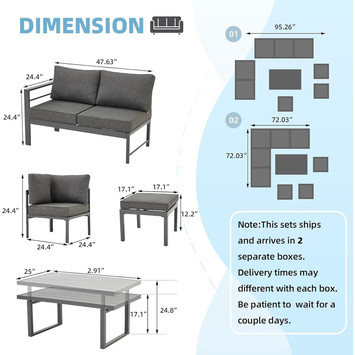 Ensemble de meubles de patio en aluminium AECOJOY, table et chaises de conversation d'extérieur