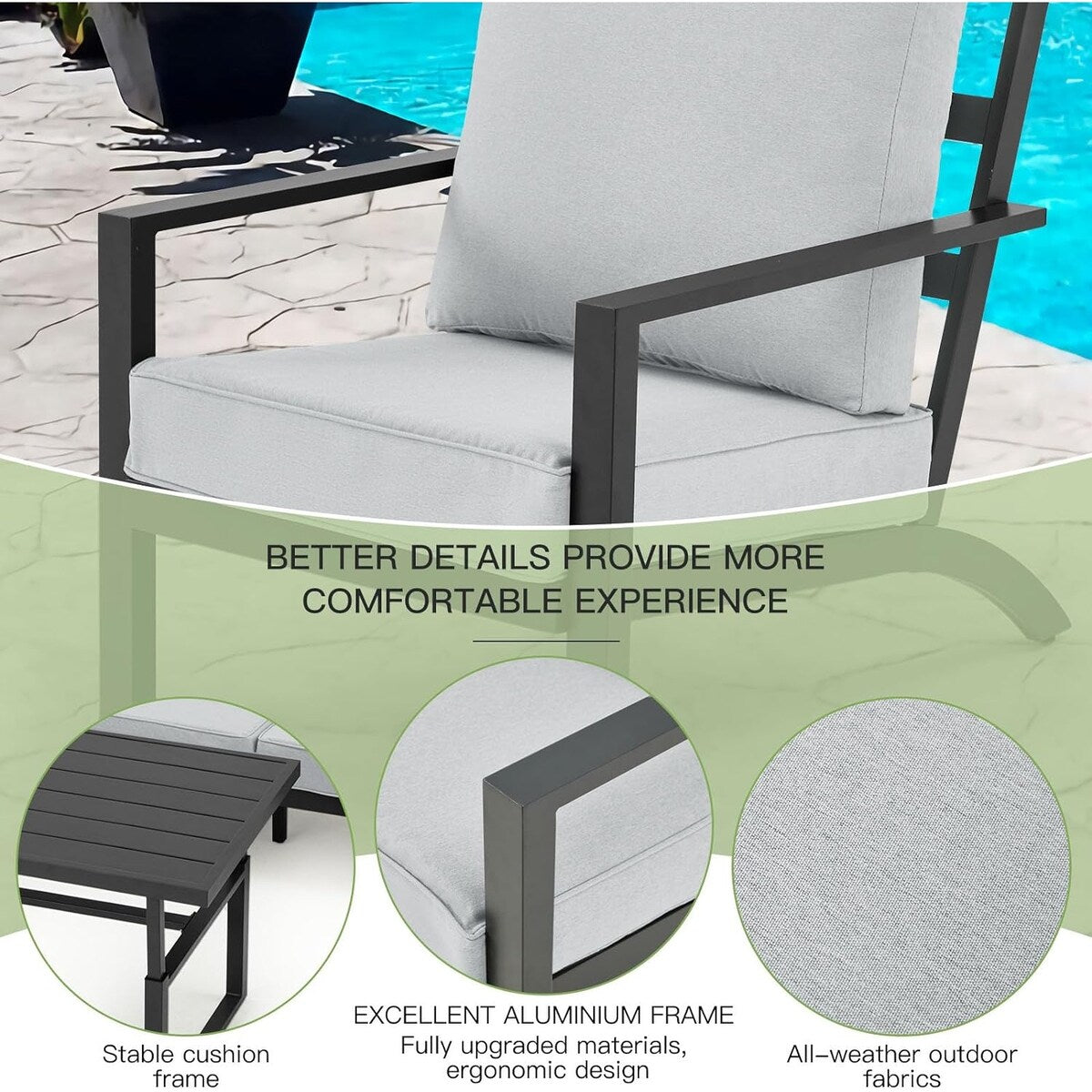 Ensemble de meubles de patio en aluminium AECOJOY, table et chaises de conversation d'extérieur