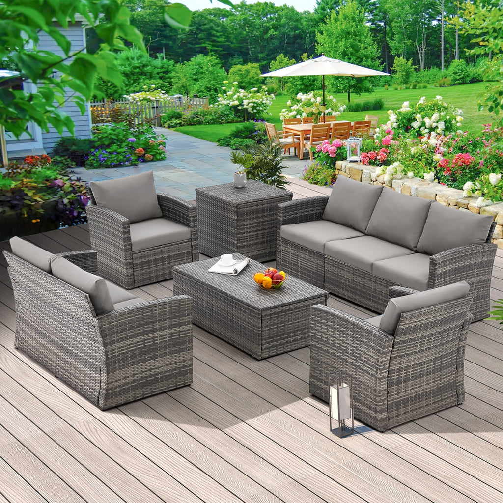 Ensemble de meubles d'extérieur en osier avec canapé sectionnel AECOJOY 7 pièces
