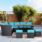 Ensemble de meubles de patio 7 pièces AECOJOY, canapé sectionnel d'extérieur en rotin, ensemble de conversation