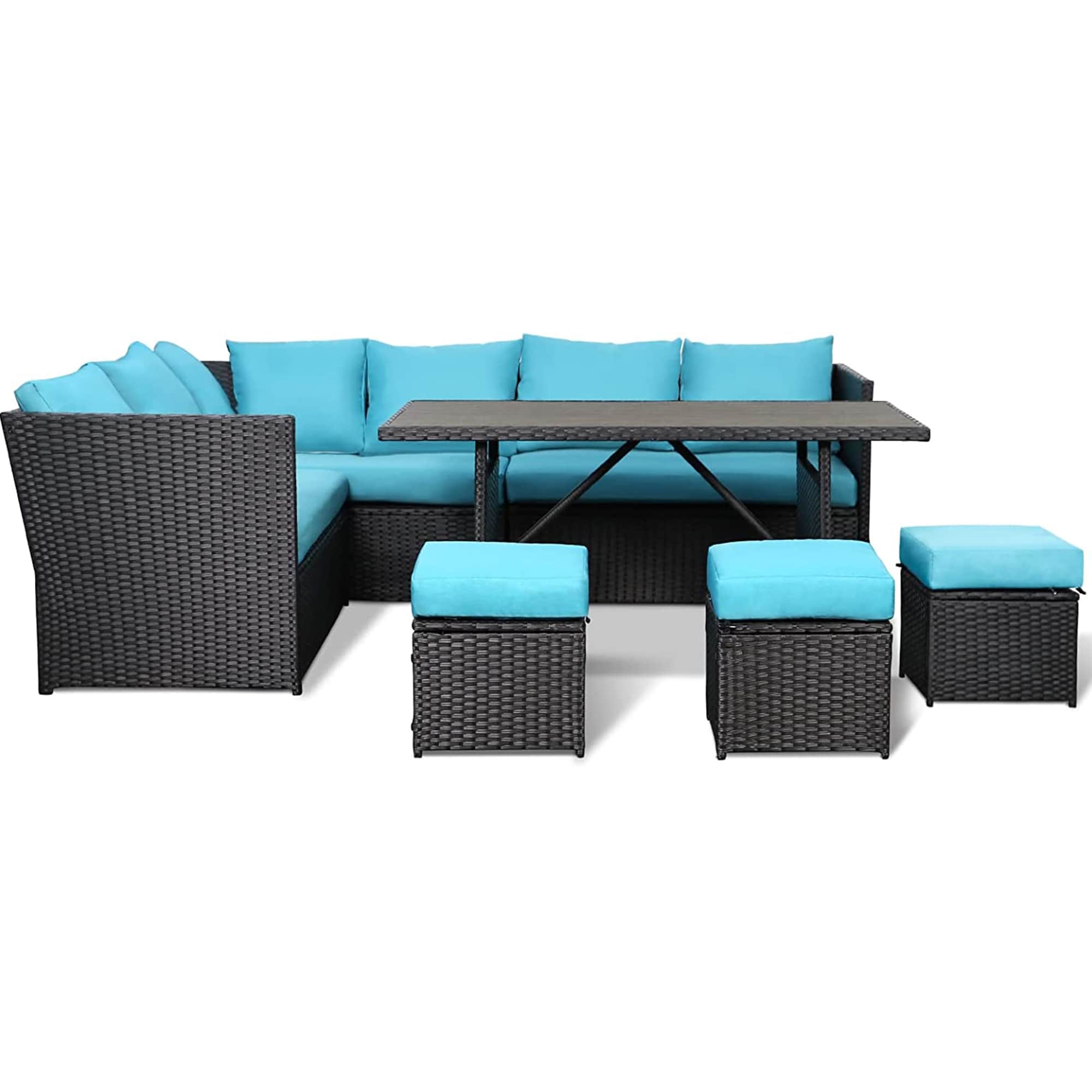 Ensemble de meubles de patio 7 pièces AECOJOY, canapé sectionnel d'extérieur en rotin, ensemble de conversation