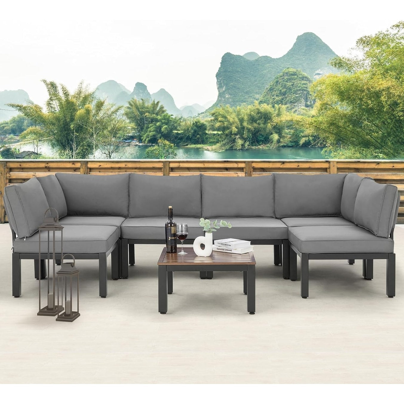 Ensemble de meubles de jardin d'extérieur AECOJOY avec canapé sectionnel en métal
