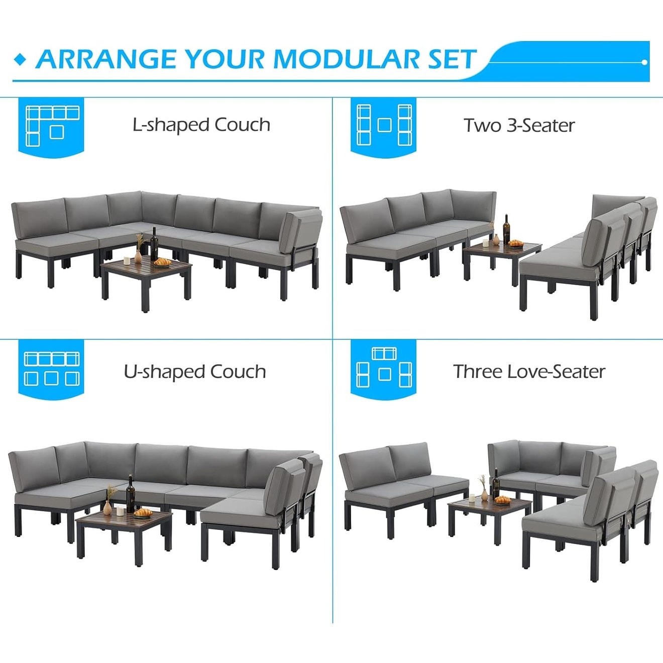 Ensemble de meubles de jardin d'extérieur AECOJOY avec canapé sectionnel en métal