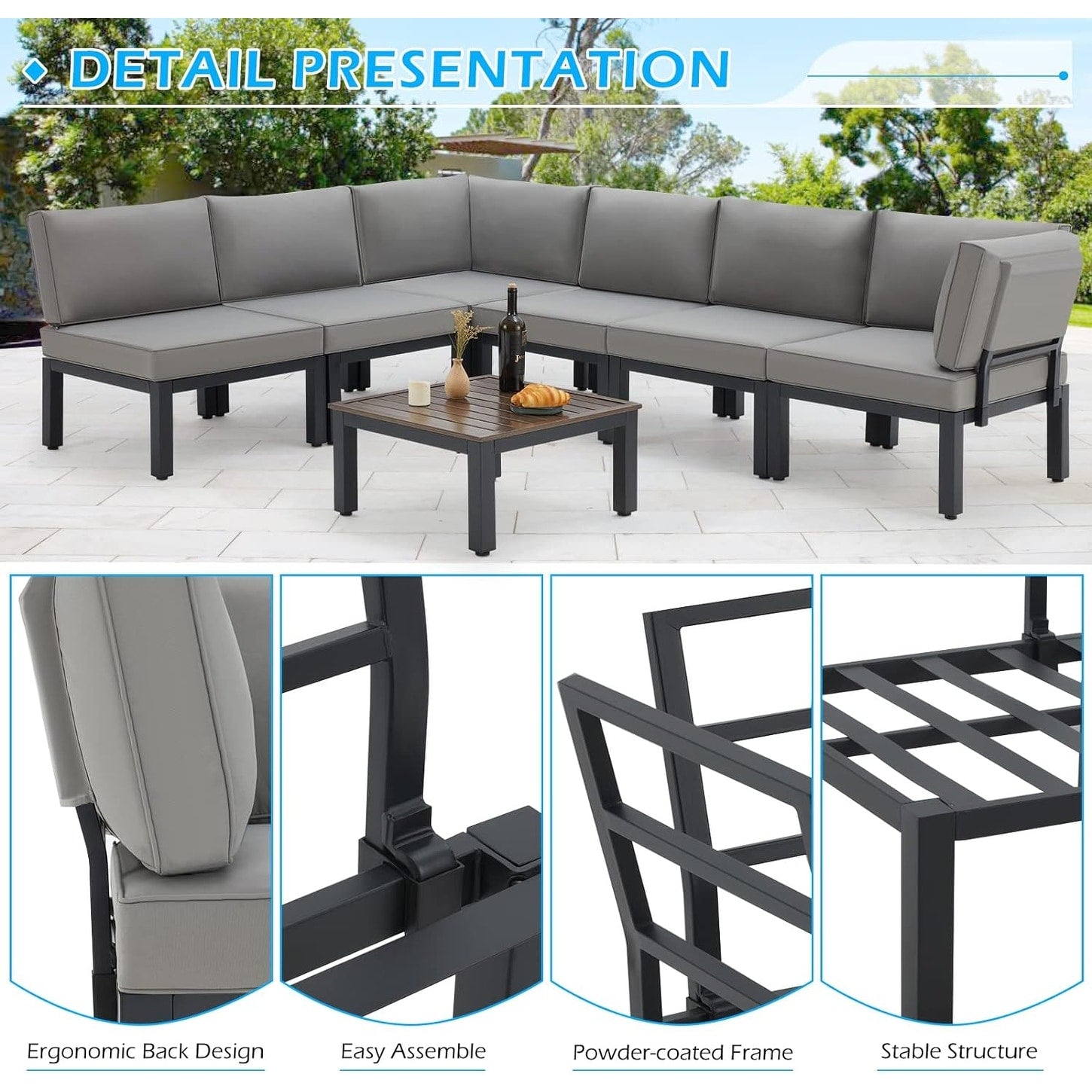 Ensemble de meubles de jardin d'extérieur AECOJOY avec canapé sectionnel en métal