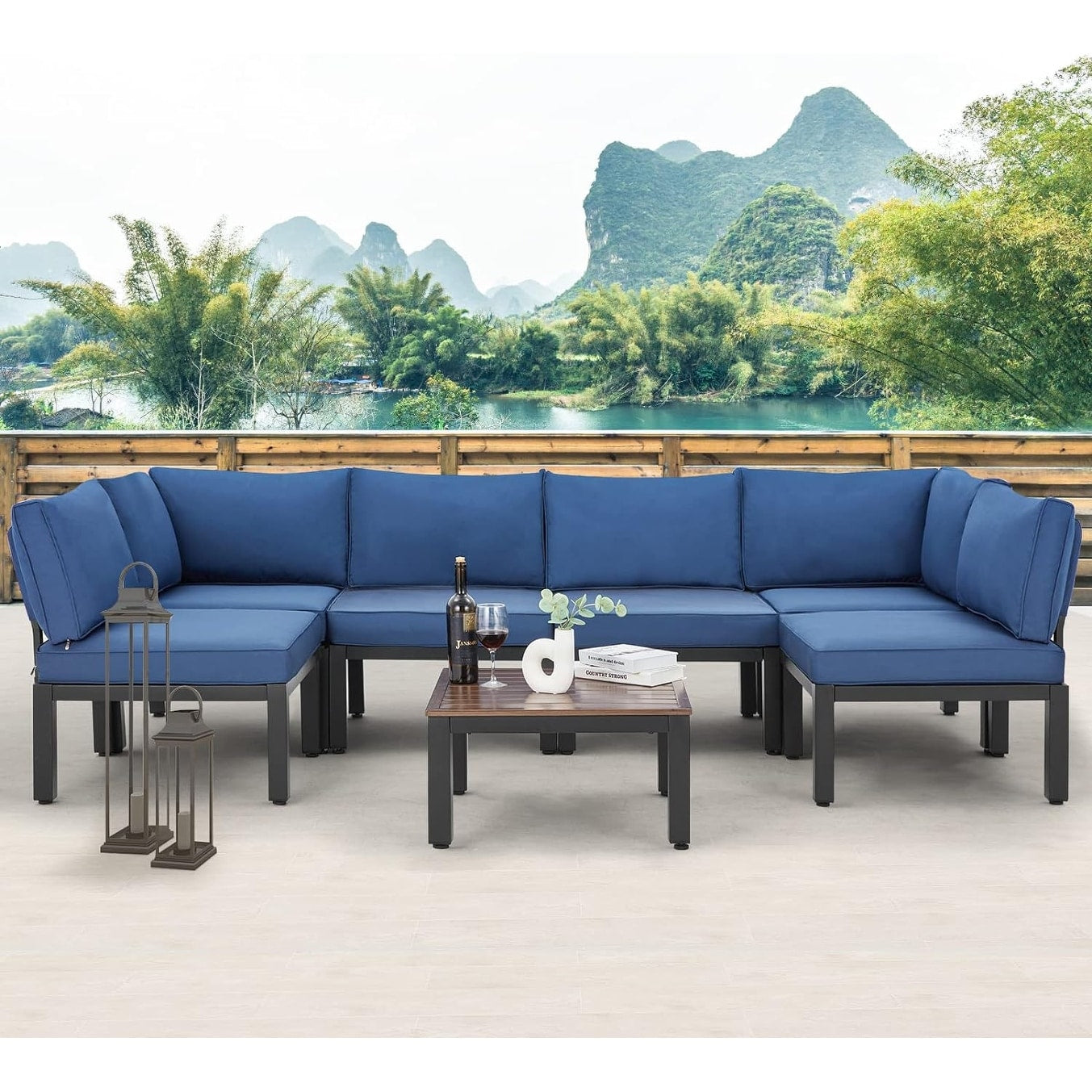 Ensemble de meubles de jardin d'extérieur AECOJOY avec canapé sectionnel en métal