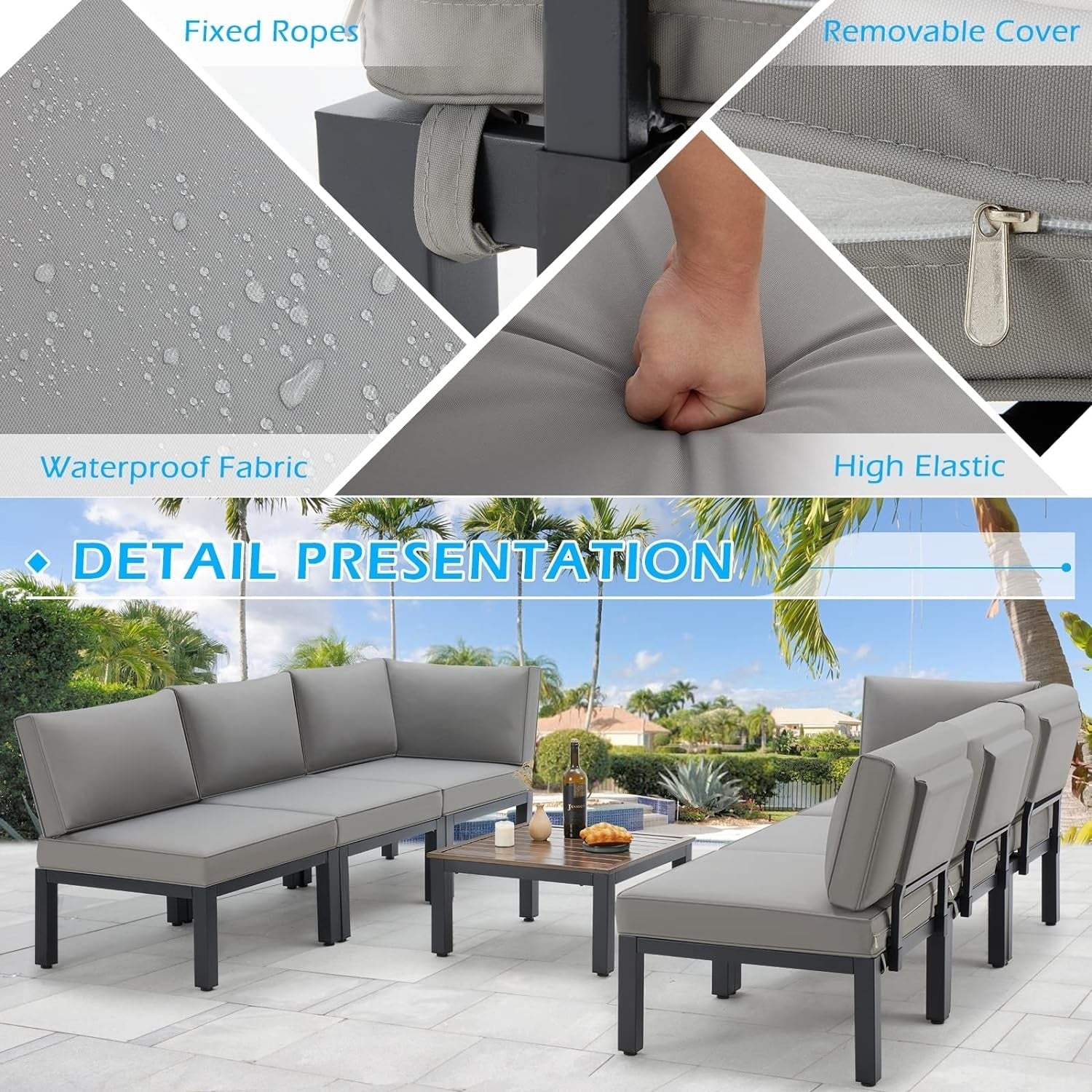 Ensemble de meubles de jardin d'extérieur AECOJOY avec canapé sectionnel en métal