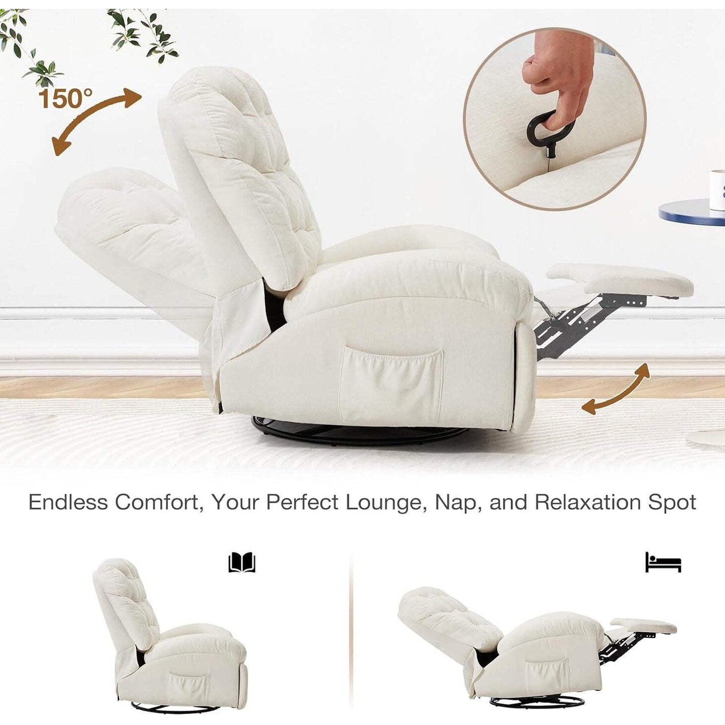 Fauteuil inclinable surdimensionné AECOJOY, fauteuil à bascule pivotant à 360°, fauteuil à bascule en chenille pour adultes, canapé chaise longue ergonomique moderne